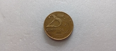 Moeda de 25 Centavos de 2001 Aço Inox Banhado de Bronze Com DUPLO BRASIL Catalogada SM 05