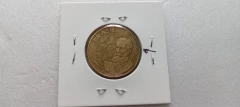 Moeda de 25 Centavos de 2001 Aço Inox Banhado de Bronze Com DUPLO DEODORO Catalogada SM 06 - Mandrade Numismática