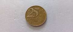 Moeda de 25 Centavos de 2001 Aço Inox Banhado de Bronze Com DUPLO DEODORO Catalogada SM 06