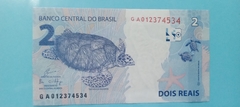 Cédula de 2 Reais de 2019 Serie G A 012374534 Chancelas de Guardia e Goldfajn Flor de Estampa