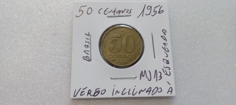 Moeda de 50 Centavos de 1956 Bronze Alumínio Reverso Inclinado à Esquerda MJ 13