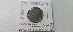 Moeda de 50 Centavos de 2002 Aço Inox com Palavra RIO BRANCO Dupla Catalogada SM 05 - Mandrade Numismática