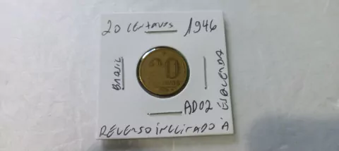 Moeda de 20 Centavos de 1946 Bronze Alumínio Reverso Inclinado à Esquerda AD 02
