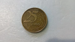 Moeda de 25 Centavos de 2008 Aço Banhado de Bronze Reverso Horizontal à Direita ( Catalogada ) DI 06