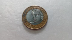 Moeda de 1 Real de 2007 Anel Aço Inox Banhado de Bronze e Núcleo Aço Inox Traço Abaixo da Data Catalogada JU 12 - comprar online