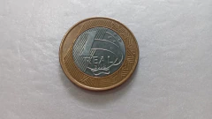 Moeda de 1 Real de 2008 Anel Aço Inox Banhado de Bronze e Núcleo Aço Inox REAL DUPLO Catalogada JU 13