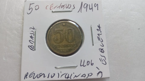 Moeda de 50 Centavos de 1949 Bronze Alumínio Reverso Inclinado à Esquerda LL 06