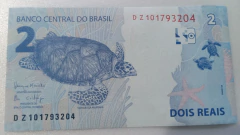 Cédula de 2 Reais de 2016 C 337a Serie D Z 101793204 Reposição Chancelas de Henrique C. Meirelles e Goldfajn ( Fabricada na Suécia ) Flor de Estampa