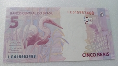 Cédula de 5 Reais de 2021 C.345 I E 015953468 Chancelas de Paulo Guedes e Campos Neto Flor de Estampa