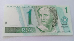 Cédula de 1 Real de 2002 C 252 1ª Serie C 0001070756 B Chancelas de Pedro S. Malan e Armínio Fraga Neto Flor de Estampa