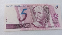 Cédula de 5 Reais de 2009 C 278 1ª SERIE C 0001094702 C Chancelas de Guido Mantega e Henrique Meirelles Flor de Estampa