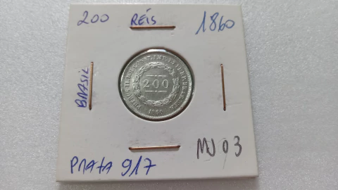 Moeda de 200 Réis de 1860 Prata 917 3º Sistema Monetário 2º Tipo MJ 03