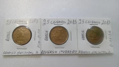 Moedas de 25 Centavos de 2013 Aço Revestido de Bronze Reverso Horizontal à Esquerda e à Direita e Invertida VV 01