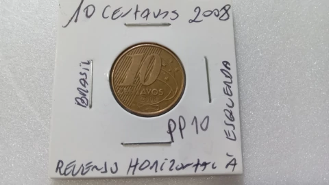 Moeda de 10 Centavos de 2008 Aço inox Banhado de Bronze Reverso Horizontal à Esquerda Catalogada PP 10