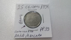 Moeda de 25 Centavos de 1994 Aço Inox Data Marcada no Reverso Catalogada PP 39 na internet