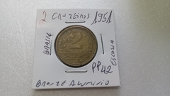 Moeda de 2 Cruzeiros de 1951 Bronze Alumínio Escassa PP 42
