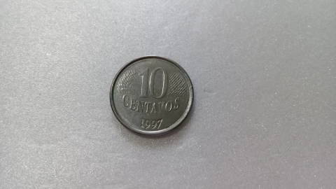 Moeda de 10 Centavos de 1997 Aço Inox Data Marcada 2 Vezes no Verso Catalogada JJ 07