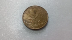 Moeda de 25 Centavos de 2010 Aço Inox Banhado de Bronze Reverso Horizontal à Direita HE 03