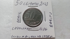 Moeda de 50 Centavos de 2002 Aço Inox Cunho Marcado no Cabelo RABINO Catalogada CC 06 na internet