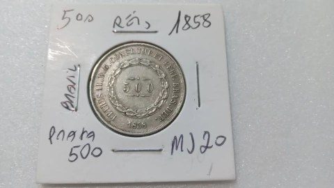 Moeda de 500 Réis de 1858 Prata 917 Império MJ 20