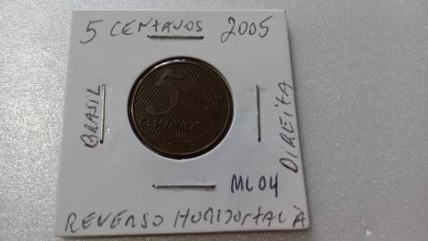 Moeda de 5 Centavos de 2005 Aço Inox Banhado de Cobre Reverso Horizontal À Direita ML 04