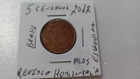 Moeda de 5 Centavos de 2012 Aço Inox Banhado de Cobre Reverso Horizontal À Esquerda ML 05