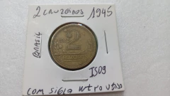 Moeda de 2 Cruzeiros de 1945 Bronze Alumínio Com sigla WT No Verso Catalogada IS 09