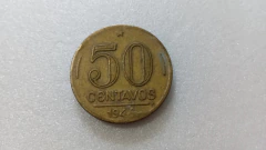 Moeda de 50 Centavos de 1944 Bronze Alumínio Cunho Quebrado VR 03