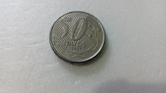 Moeda de 50 Centavos de 2002 Aço Inox Cunho Marcado na Cabeça RABINO Catalogada VR 12