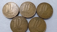 Moedas de 10 Centavos de 2000 Aço Inox Banhado de Bronze (Lote de 5 Moedas ) Circuladas MJ 05