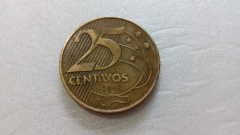 Moeda de 25Centavos de 2001 Aço Inox Banhando de Bronze Reverso Duplo Catalogada IS 17