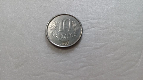Moeda de 10 Centavos de 1997 Aço Inox Centavos e Data Dupla Catalogada IS 22