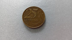 Moeda de 25 Centavos de 2000 Aço Banhado de Bronze BRASIL DUPLO Catalogada JA 12