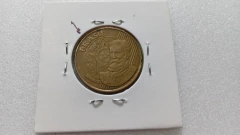 Moeda de 25 Centavos de 2000 Aço Banhado de Bronze BRASIL DUPLO Catalogada JA 13 - Mandrade Numismática