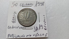 Moeda de 50 Centavos de 1998 Cupro-Níquel Duplicação no Anverso e Reverso Catalogada JA 19 - Mandrade Numismática
