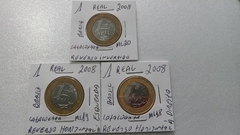 Moedas de 1 Real de 2008 Anel Aço Banhado de Bronze E Núcleo de Aço Inox Reverso Horizontal à Direita à Esquerda e Invertida Catalogadas ML18/19/20