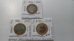 Moedas de 1 Real de 2008 Anel Aço Banhado de Bronze E Núcleo de Aço Inox Reverso Horizontal à Direita à Esquerda e Invertida Catalogadas ML18/19/20