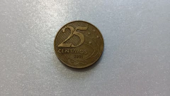 Moeda de 25 Centavos de 2001 Aço Inox Banhado de Bronze Com a Palavra Deodoro Dupla Catalogada BH 04