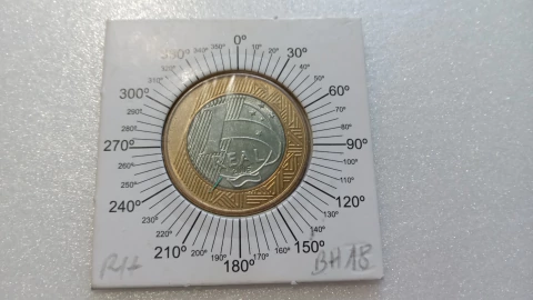 Moeda de 1 Real de 2005 Anel Aço Inox Banhado de Bronze e Núcleo de Aço Inox Reverso Horizontal à Esquerda BH 18