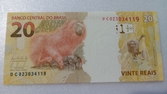 Cédula de 20 Reais de 2015 C.352 Serie D C 023034119 Chancelas de Joaquim Vieira Ferreira Levy e Alexandre Antônio Tombini Flor de Estampa