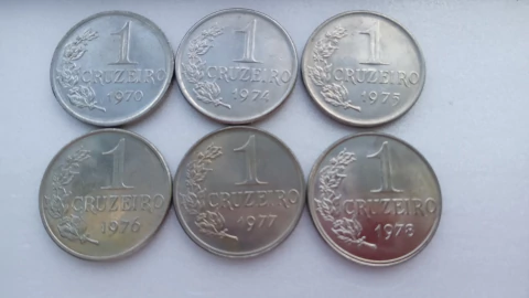 Moedas de 1 Cruzeiro de 1970 à 1978 Cupro-Níquel e Níquel Serie Completa Lindas BH 01