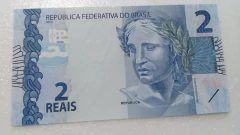 Cédula de 2 Reais De 2017 C.336 Serie E J 010764291 Chancela de Henrique de Campos Meirelles e Ilan Goldfajn Flor de Estampa - comprar online