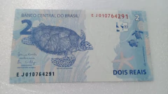 Cédula de 2 Reais De 2017 C.336 Serie E J 010764291 Chancela de Henrique de Campos Meirelles e Ilan Goldfajn Flor de Estampa