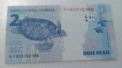 Cédula de 2 Reais de 2020 C.339 Serie H I 033742196 Chancelas de Paulo Roberto Nunes Guedes e Roberto Campos Neto Flor de Estampa