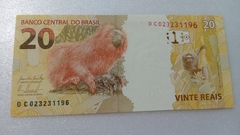 Cédula de 20 Reais de 2015 C.352 Serie D C 023231196 Chancelas de Joaquim Vieira Ferreira Levy e Alexandre Antônio Tombini Flor de Estampa