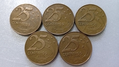 Moedas de 25 Centavos de 1999 Aço Inox Banhado de Bronze (Lote de 5 Moedas ) Circuladas ML 07