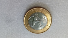 Moeda de 1 Real de 2014 Anel Aço Inox Banhado de Bronze e Núcleo de Aço Inox Atletismo DATA MARCADA e ( Bras Duplo ) Catalogada MK 04
