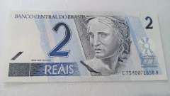Cédula de 2 Reais de 2009 C 261 1ª Serie C 7540071698 A Chancelas Guido Mantega e Alexandre Antônio Tombini Flor de Estampa