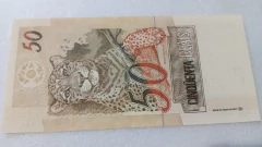 Cédula de 50 Reais de 2009 C 323 1ª Serie E 0001000169 A Chancelas Guido Mantega e Henrique de Campos Meirelles Flor de Estampa - comprar online