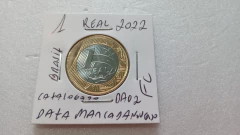 Moeda de 1 Real de 2022 Anel Aço Inox Banhado de Bronze e Núcleo de Aço Inox com DATA MARCADA NO VERSO Catalogada Flor de Cunho DA 02 - Mandrade Numismática